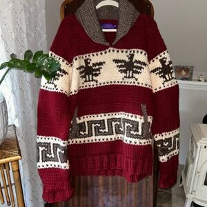 J.L. Powell Canadian Sweater Company Cowichan Wool Pullover red southwestern XL